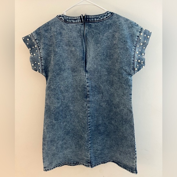 Pink Lily Denim Dress with pearl studded sleeves - brand new! Size xs. - Picture 2 of 2